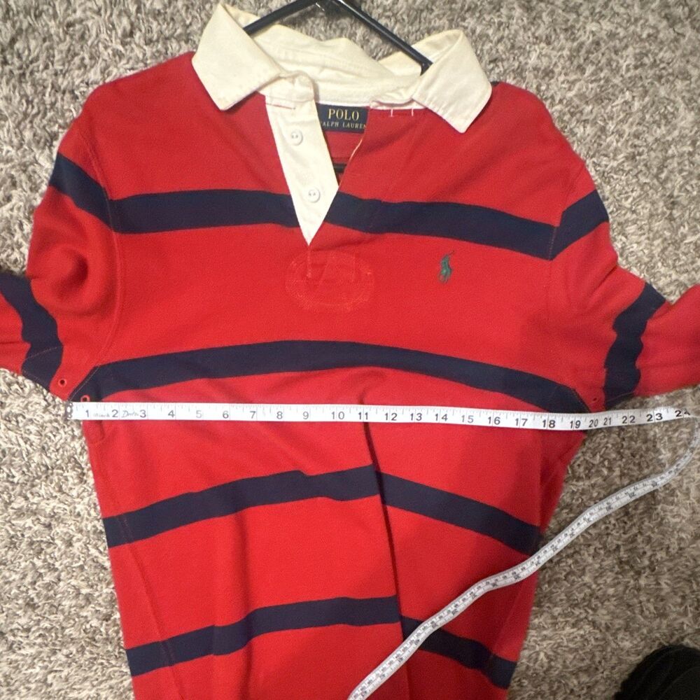 Polo Ralph Lauren Men's SMALL Red/Navy/White Striped Long Sleeve Logo Polo - Picture 3 of 4